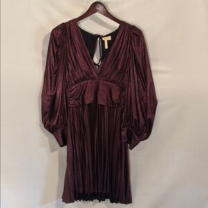 Anthropologie Verb Pallavi Singhee Pleated Purple Mini Dress Metallic V-Neck XS